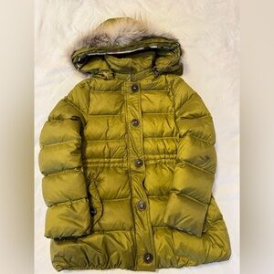 Burberry Kids Olive Puffer Jacket with Real Golden Fox Fur